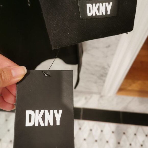 Nwt DKNY Asymmetrical Belted Funnel-Neck Wool Blend Black Coat Women Size Small - Picture 3 of 11
